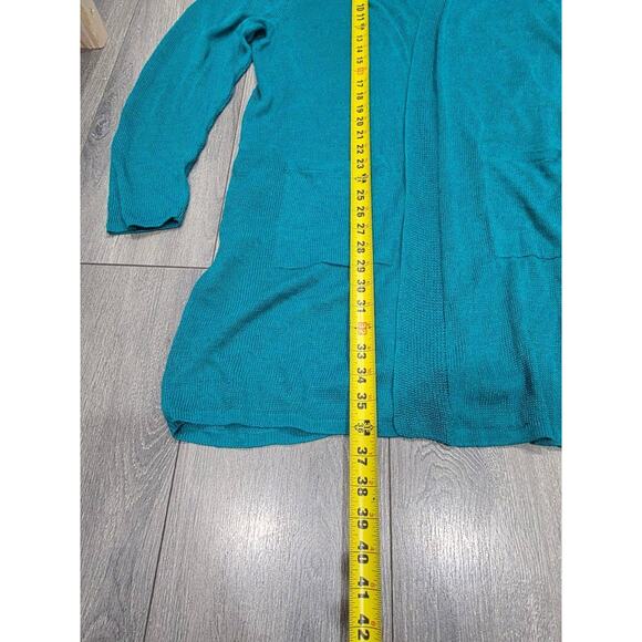J. Jill Aqua Blue Open Knit linen Face Long Cardigan Sweater Pockets XL A003265 - Picture 7 of 10